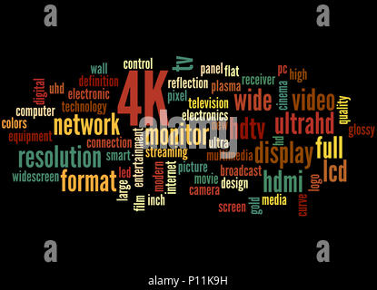 4K, word cloud concetto su sfondo nero. Foto Stock