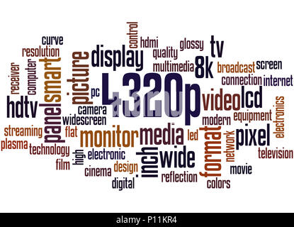 4320p risoluzione dello schermo, word cloud concetto su sfondo bianco. Foto Stock