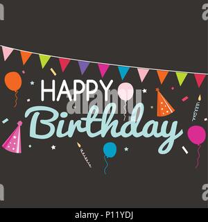 Buon compleanno biglietto di auguri e di partito modello di invito Illustrazione Vettoriale