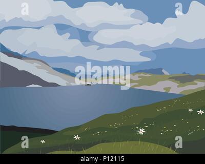 Montagna valle verde Illustrazione Vettoriale