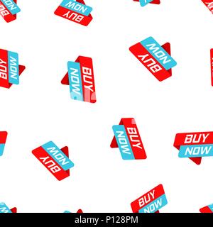 Acquista ora banner icona badge seamless pattern sfondo. Il concetto di Business illustrazione vettoriale. Acquista ora modello di simbolo. Illustrazione Vettoriale