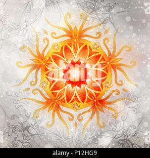 Colore mandala ornamentali e dolcemente sfocate sfondo ad acquerello. Chakra Sacrale Foto Stock