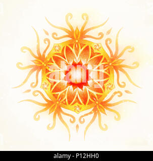 Colore mandala ornamentali e dolcemente sfocate sfondo ad acquerello. Chakra Sacrale Foto Stock