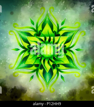 Colore mandala ornamentali e dolcemente sfocate sfondo ad acquerello Foto Stock