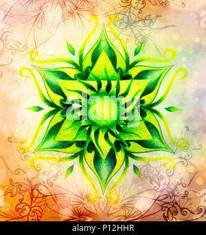 Colore mandala ornamentali e dolcemente sfocate sfondo ad acquerello Foto Stock