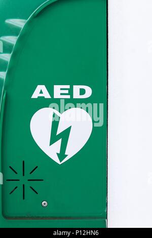 AED, Defibrillatore automatico esterno segno Foto Stock