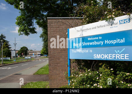 Il Royal Shrewsbury Hospital di Shrewsbury Shropshire REGNO UNITO E NHS ospedale che serve Shropshire, west midlands e Galles Foto Stock