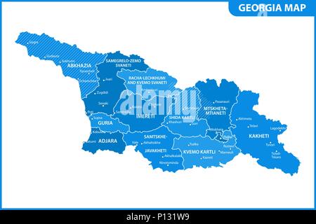 La mappa dettagliata della Georgia con le regioni o gli stati e le città capitali. Divisione amministrativa. Ossezia meridionale e Abkhazia sono contrassegnati come disput Illustrazione Vettoriale