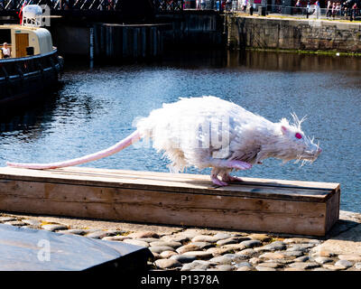 Della Nave e cat Super rat, arte presentano dalla fede Bebbington, Albert Dock, Liverpool, UK, 2018 Foto Stock