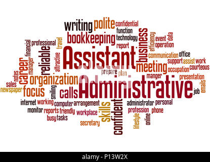 Assistente amministrativo, word cloud concetto su sfondo bianco. Foto Stock