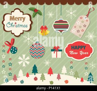Set di Natale e Anno Nuovo elementi Illustrazione Vettoriale