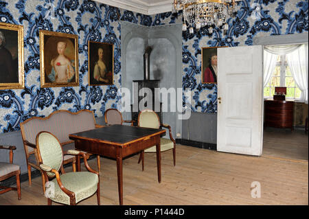 Museo delle Navi Vichinghe, Parsonage da Leikanger, Sogn (1752), interni con arredi in stile rococò, angolo stufa, Oslo, Norvegia Foto Stock