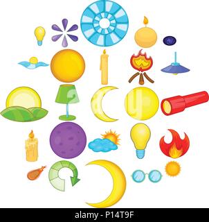 Illuminante set di icone, stile cartoon Illustrazione Vettoriale