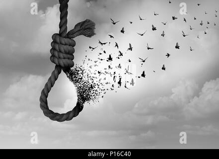 Psicologia del suicidio e suicida di grave depressione come terapia di una malattia mentale concetto di salute come un cappio trasformando la speranza come una surreale idea. Foto Stock