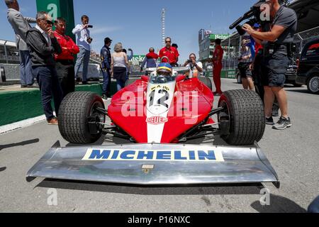 Motorsports: FIA Formula One World Championship 2018, il Gran Premio del Canada Jacques Villeneuve (CDN) Sky Italia aziona i suoi padri 1978 GP canadese vincendo la Ferrari 312T3 Foto scattata il 10 giugno 2018. | Utilizzo di tutto il mondo Foto Stock