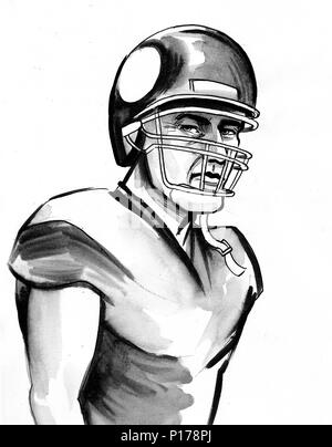 Giocatore di football americano. L'inchiostro bianco e nero illustrazione Foto Stock