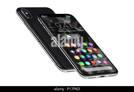 Gli smartphone in prospettiva con design di materiale piatto interfaccia UI i lati anteriore e posteriore di uno sopra l'altro. Android concept phone. Foto Stock