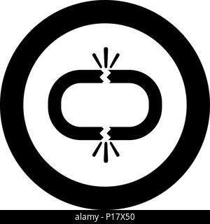 Collegamento interrotto icona di colore nero in cerchio intorno vettore I Illustrazione Vettoriale