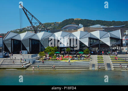 Te Wharewaka, Frank Kitts Laguna, Wellington, Isola del nord, Nuova Zelanda Foto Stock