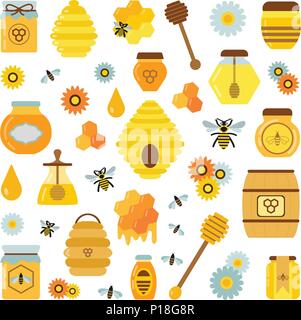 Miele biologici prodotti icona impostare Illustrazione Vettoriale