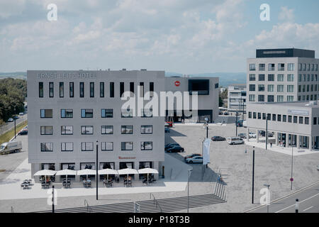 WETZLAR, maggio 2018 - vista esterna di Ernst Leitz Hotel prima della sua apertura ufficiale al Parco Leitz di Wetzlar Foto Stock