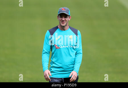 In Australia il capitano Tim Paine durante la sessione di reti presso la Kia ovale, Londra. Foto Stock
