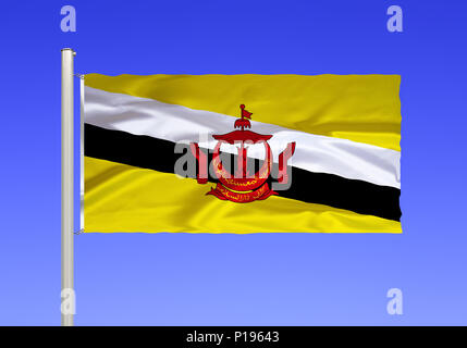 Bandiera del Brunei, il sultanato, Asia sud-orientale, si trova sull'isola del Borneo, Flagge von Brunei, Sultanat, Suedostasien, liegt auf der Insel Bo Foto Stock