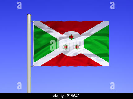Bandiera del Burundi, paese senza sbocco sul mare in Africa orientale, la sua capitale è la città di Bujumbura, , Flagge von Burundi, Binnenstaat in Ostafrika, Hauptstadt ho Foto Stock