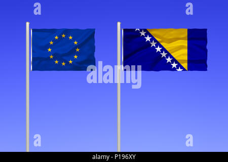 Bandiera dell'Europa e la Bosnia ed Erzegovina, Flagge von Europa und Bosnien Herzegowina Foto Stock