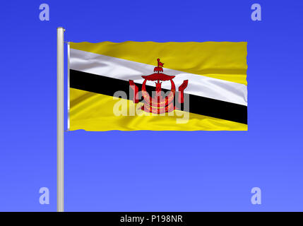 Bandiera del Brunei, il sultanato, Asia sud-orientale, si trova sull'isola del Borneo, Flagge von Brunei, Sultanat, Suedostasien, liegt auf der Insel Bo Foto Stock