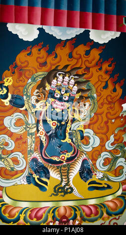 Immagine di Padmasambhava aka Guru Rinpoce sulla parete di Taktsang Lakhang monastero - 23-05-2011 Paro, Bhutan Foto Stock