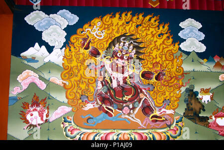 Immagine di Padmasambhava aka Guru Rinpoce sulla parete di Taktsang Lakhang monastero - 23-05-2011 Paro, Bhutan Foto Stock