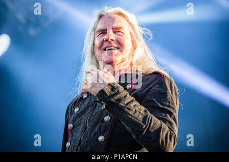 La Svezia Solvesborg - 10 giugno 2017. Il British heavy metal band Saxon esegue un concerto dal vivo durante la Presidenza svedese music festival Sweden Rock Festival 2017 in Blekinge. Qui il cantante Biff Byford è visto dal vivo sul palco. (Photo credit: Gonzales foto - Terje Dokken). Foto Stock