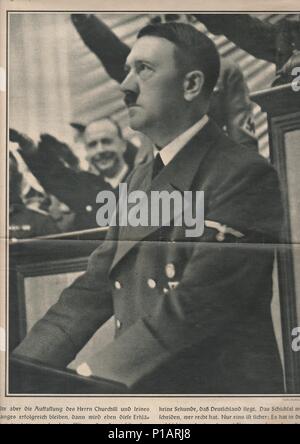 Amburgo, Germania - 1939: Riproduzione della rivista pagina mostra Adolf Hitler foto dalla Germania nazista. Foto Stock