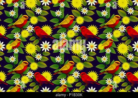 Sfondo o carta da parati con motivi floreali in seamless pattern. Illustrazione Vettoriale. Illustrazione Vettoriale