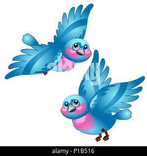 Funny cartoon blue bird isolati su sfondo bianco. Vector cartoon close-up illustrazione. Illustrazione Vettoriale