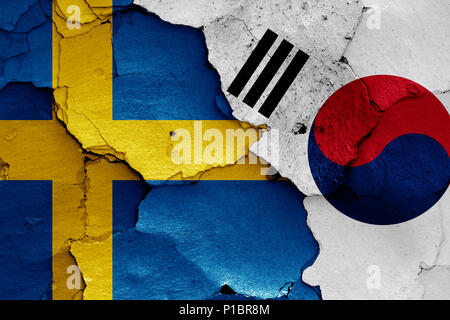 Bandiere di Svezia e Corea del Sud Foto Stock