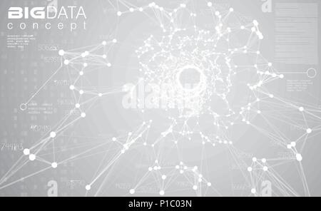 Dati di grande sfondo grigio chiaro illustrazione vettoriale. Bianco di flussi di informazione di visualizzazione centrale. Il futuro della tecnologia digitale. Infografico futuristico. Illustrazione Vettoriale