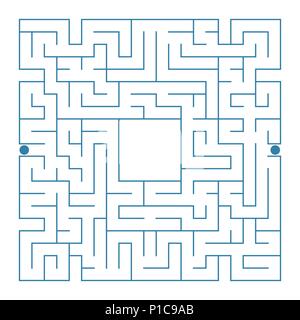 Abstract piazza complesso labirinto isolato. Colore blu su uno sfondo bianco. Un interessante gioco per bambini e adulti. Semplice piatto illustra vettore Illustrazione Vettoriale