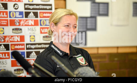 Newport, Wales, Regno Unito. 11 Giugno, 2018. Il Galles conferenza stampa, Newport City Stadium, Newport, 11/6/18 Credito: Andrew Dowling/Fotografia influenti/Alamy Live News Foto Stock