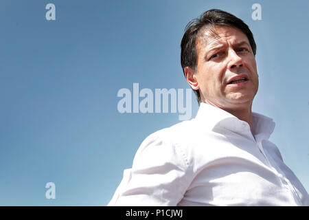 Giuseppe Conte Roma 11/06/2018. Il neo nominato Premier visita le zone colpite dal terremoto del 2016. Roma xi di giugno. Il Premier italiano visita i villaggi colpiti dal terremoto del 2016. Foto di Samantha Zucchi Insidefoto Foto Stock