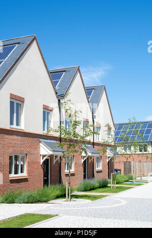 Contemporaneo vivere sostenibile. Elmsbrook Eco case di città nel nord ovest di Bicester, Oxfordshire, Inghilterra Foto Stock