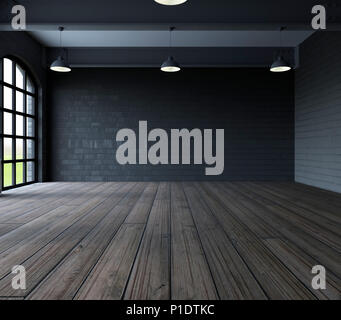 3D render di parete di vuoto nella camera a vuoto con windows Foto Stock