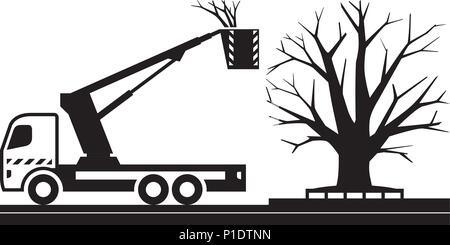 Piattaforma Mobile carrello per il taglio di alberi - illustrazione vettoriale Illustrazione Vettoriale