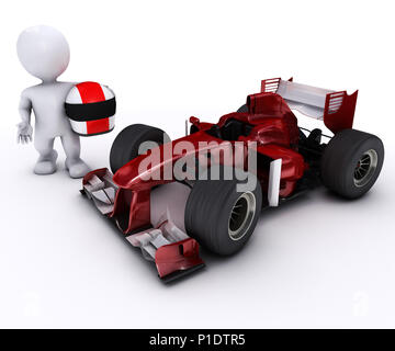 3D render di Morph uomo aperto con ruote auto racing Foto Stock