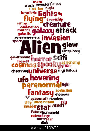 Alien, word cloud concetto su sfondo bianco. Foto Stock