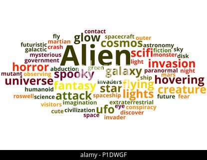 Alien, word cloud concetto su sfondo bianco. Foto Stock