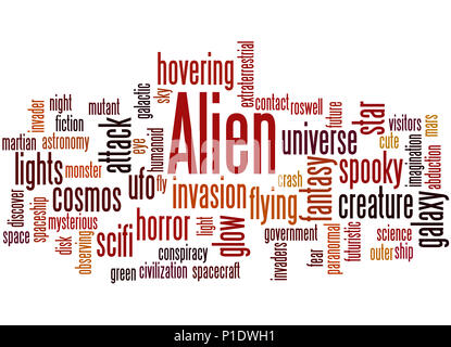 Alien, word cloud concetto su sfondo bianco. Foto Stock