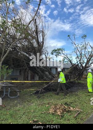 161015-N-PA772-002 ANDROS ISOLA, Bahamas (ott. 15, 2016) Eric Cannon e Emil Handzel, membri del Naval Facilities Engineering Command (NAVFAC) a sud-est di ingegneria di contingenza Response Team (CERT), ispezionare l'albero a danno della Marina Atlantic Undersea Test e Centro di valutazione (AUTEC), situato sull'Isola di Andros, Bahamas. Il sudest NAVFAC team CERT dispiegato per valutare i danni arrecati dall'uragano a Autec per aiutare a ottenere il centro torna al funzionamento normale dopo l uragano Matthew ha fatto il suo modo attraverso i Caraibi. (Foto DEGLI STATI UNITI dalla Cmdr. Joe O'Sullivan/rilasciato) Foto Stock