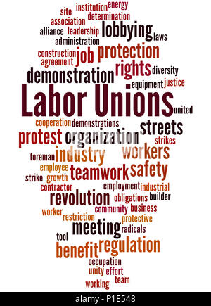 I sindacati, word cloud concetto su sfondo bianco. Foto Stock